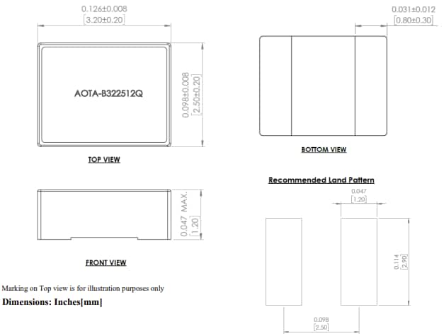 Mechanical Drawing - Abracon AOTA-B322512Q Power Inductors